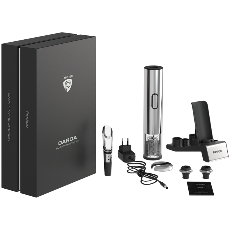 Prestigio Garda, smart wine opener, simple operation with 2 buttons, aerator, vacuum stopper preserver, PWO105SL