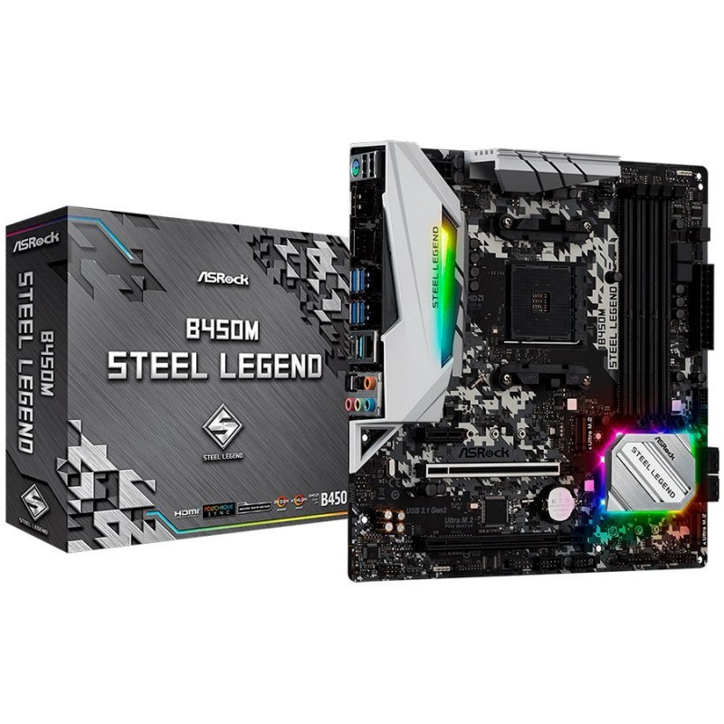 ASROCK B450M STEEL LEGEND B450, 4xDDR4, HDMI/DP ,PCIe 3.0 x16, PCIe 2.0 x1, 2xM.2, 4 SATA3, USB, 1xCOM Port Header, mATX-B450M_STEEL_LEGEND