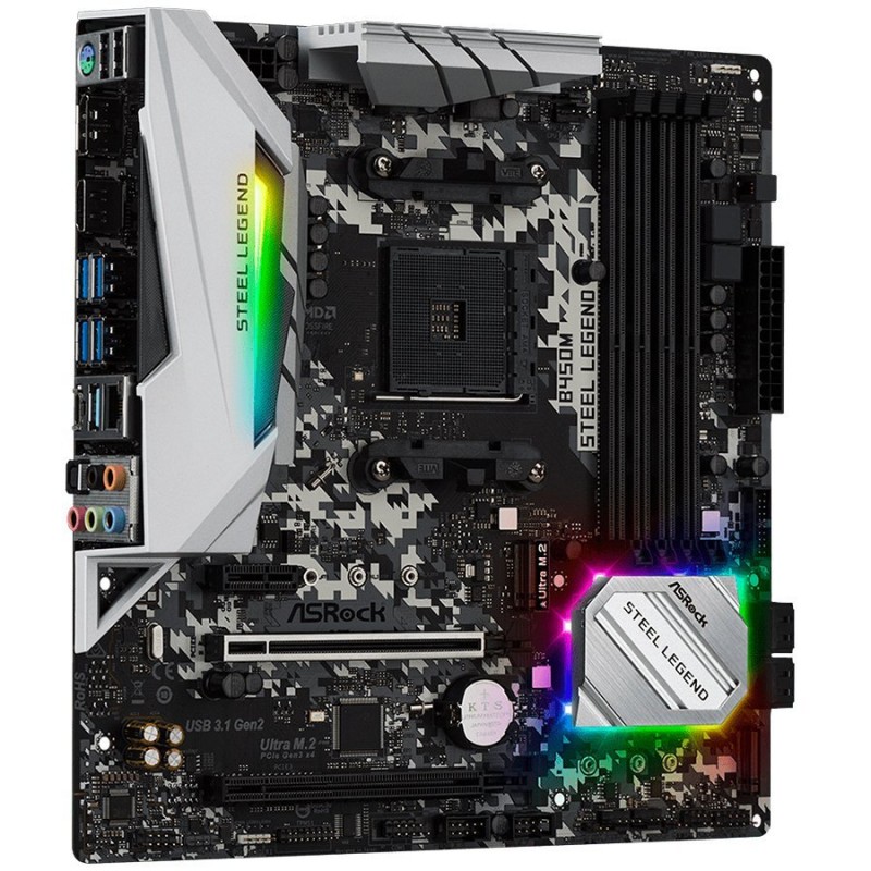 ASROCK B450M STEEL LEGEND B450, 4xDDR4, HDMI/DP ,PCIe 3.0 x16, PCIe 2.0 x1, 2xM.2, 4 SATA3, USB, 1xCOM Port Header, mATX-B450M_STEEL_LEGEND