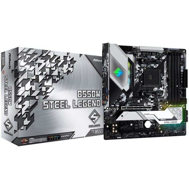 ASROCK B550M STEEL LEGEND, 4xDDR4, HDMI/DP ,PCIe 3.0 x16, PCIe 2.0 x1, 2xM.2, 4 SATA3, USB, 1xCOM Port Header, mATX, oem-B550M_STEEL_LEGEND
