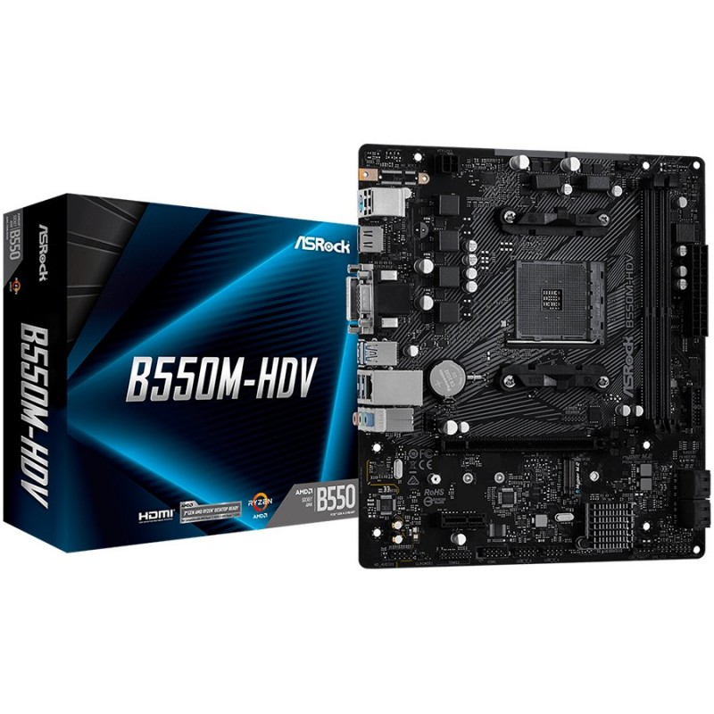 ASROCK MB (AM4, B550, 2xDDR4,1xPCIe x16,1xPCI Ex1, 6xSATA3 , M.2, DP,HDMI,DVI, USB 3.2) ATX, B550M-HDV