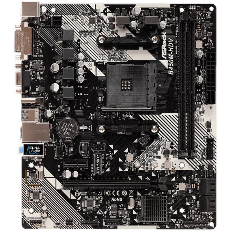 ASROCK Main Board Desktop AM4 B450 (SAM4,2xDDR4,1xPCI 3.0x16,1xPCI Ex1,SATA III,1xM.2,1xUlraM.2,USB3.0,GLAN, VGA,DVI,HDMI,) mATX Retail-B450M-HDV_R4.0