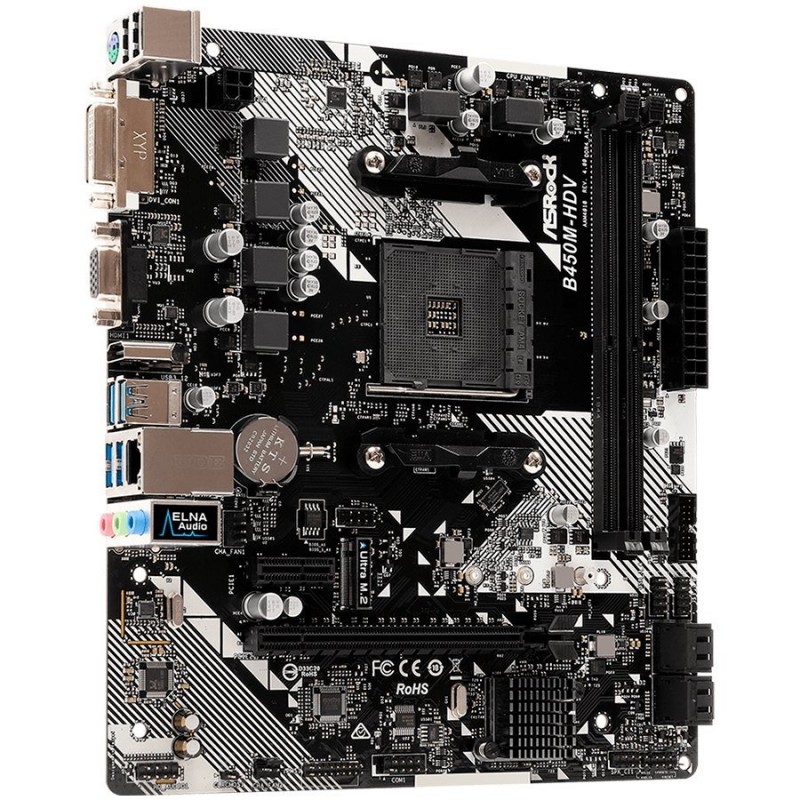 ASROCK Main Board Desktop AM4 B450 (SAM4,2xDDR4,1xPCI 3.0x16,1xPCI Ex1,SATA III,1xM.2,1xUlraM.2,USB3.0,GLAN, VGA,DVI,HDMI,) mATX Retail-B450M-HDV_R4.0