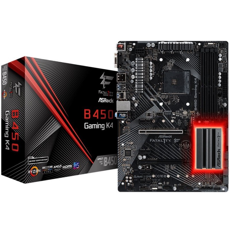 ASROCK Main Board Desktop AM4 B450 (SAM4,4xDDR4,2xPCI 3.0x16,4xPCI Ex1,SATA III,1xM.2,1xUlraM.2,USB3.0,GLAN, VGA,HDMI,DP) mATX Retail-B450_GAMING_K4