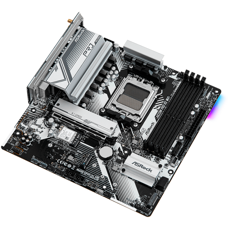 ASROCK Main Board Desktop AM5 A620 4 x DDR5 1 x HDMI 1 x DisplayPort  3xM.2 4 x SATA3 Micro ATX, A620M PRO RS WIFI