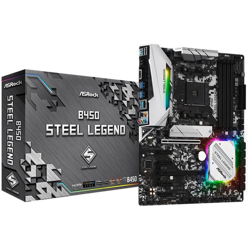 ASROCK Main Board Desktop B450 4xDDR4, HDMI/DP ,2xPCIe x16,4xPCIe x1, 2xM.2, 6 SATA3, USB 3.1,Type-C 1xCOM Port Header, 1 x PS/2 ATX-B450_STEEL_LEGEND