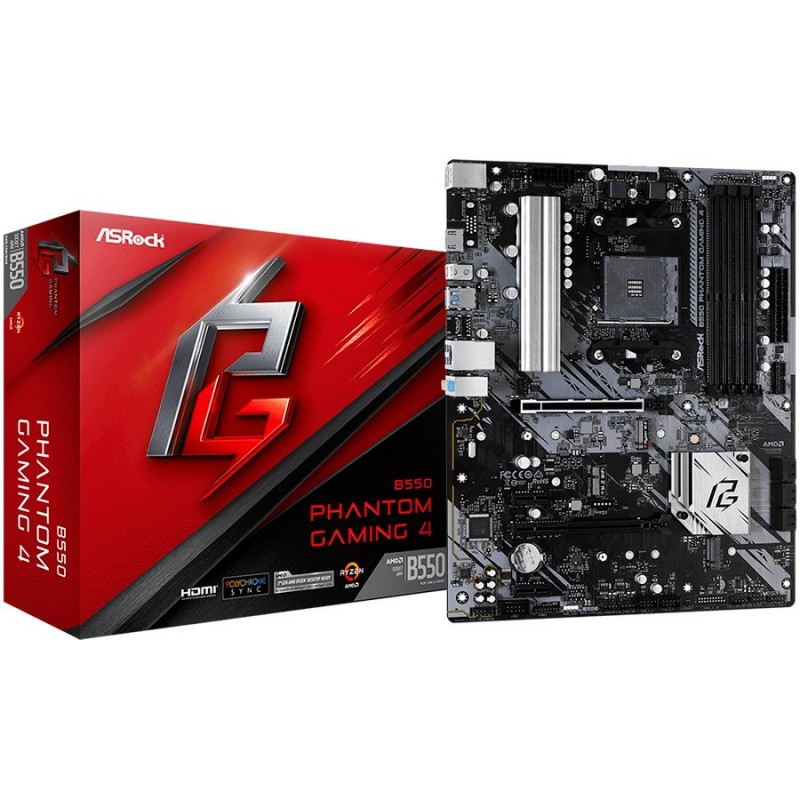ASROCK Main Board Desktop B550 PHANTOM GAMING 4 (AM4, B550, 4xDDR4, 1xPCIe 4.0 x16, 1xPCI 3.0x16, 2xPCIe 3.0x1, 6xSATA, 1xM.2 PCIe