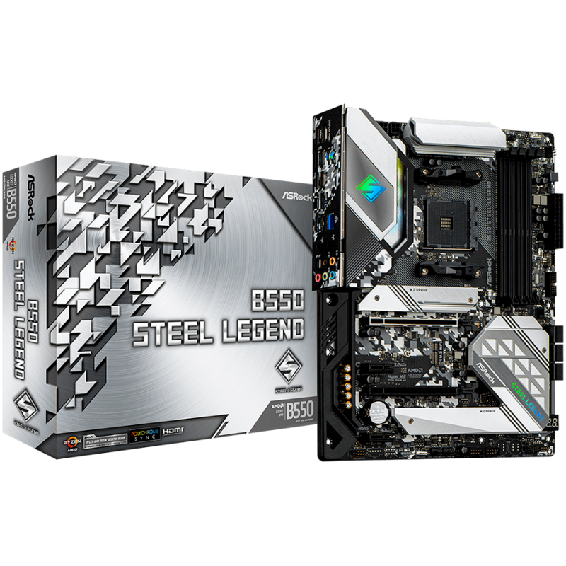 ASROCK Main Board Desktop B550 STEEL LEGEND (AM4, B550, 4x DDR4, 1x PCIe 4.0 x16, 1x PCIe 3.0 x16, 2x PCIe 3.0 x1, 6x SATA, 2x M.2 PCIe