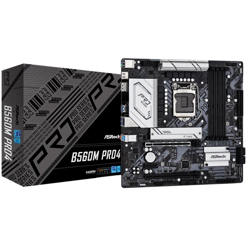 ASROCK Main Board Desktop B560M PRO4 (S1200, B560, 4xDDR4, 1xPCIe 4.0x16, 1xPCIe 3.0x16, 1xPCIe 3.0x1, 6xSATA, 1xM.2 PCIe Gen4x4, 1xM.2