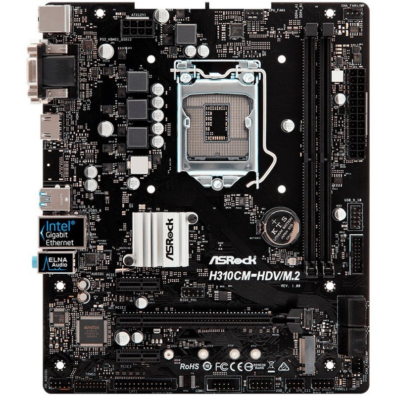 ASROCK Main Board Desktop H310 (S1151, 2xDDR4,1xPCIe x16,2xPCI Ex1, 4 SATA3 ,1xM.2,GLAN,VGA,DVI,HDMI,USB 3.1 ) mATX retail-H310CM-HDV/M.2