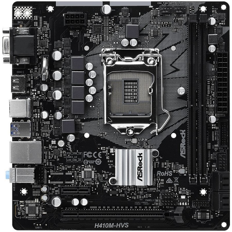 ASROCK Main Board Desktop H410M (S1200, 4xDDR4,2xPCIe x16,2xPCI Ex1, 6 SATA3 ,2x Ultra M.2, GLAN,VGA,HDMI,USB 3.1 ) M-ATX retail-H410M_HVS