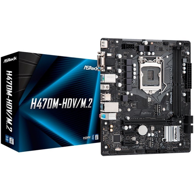 ASROCK Main Board Desktop H470/M2 (S1200, 2xDDR4,1xPCIe x16,1xPCI Ex1, 4 SATA3 ,1xUltra M.2, GLAN,VGA,DVI,HDMI,USB 3.2) mATX retail-H470M-HDV/M.2