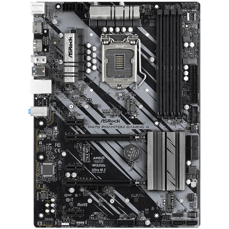 ASROCK Main Board Desktop H470 (S1200, 4xDDR4,2xPCIe x16,3xPCI Ex1, 6 SATA3 ,2x Ultra M.2, GLAN,DP,HDMI,USB 3.1 ) ATX retail-H470_PHANTOM_GAMING_4