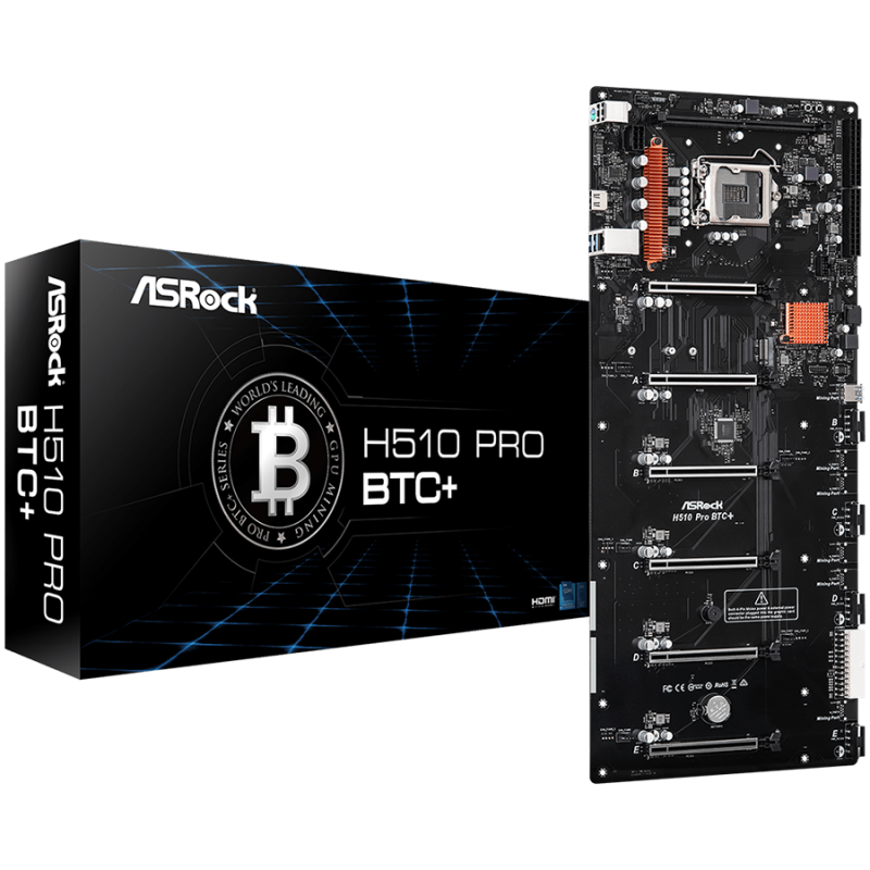 ASROCK Main Board Desktop H510 PRO BTC+ (s1200, H510, 1xDDR4, 6x PCI Ex3.0 x16, 1x Mining Port (M_Port1 at x1), 1xSATA, 1xM.2, 2x USB3.1