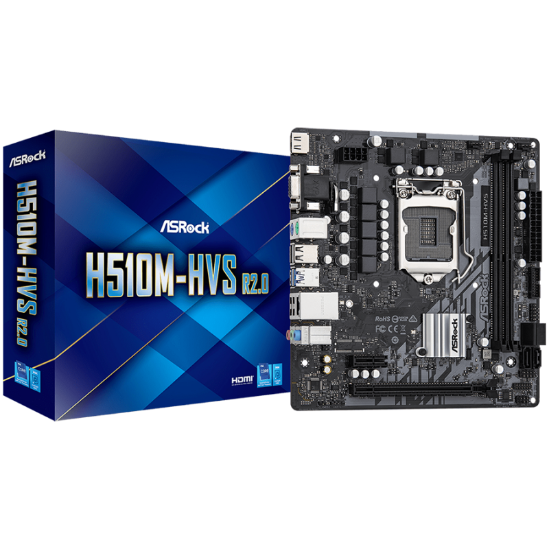 ASROCK Main Board Desktop H510 chipset (S1200, 2x DDR4, 1x PCIe 4.0 x16, 1x PCIe 3.0 x1, 4x SATA3, 4x USB 2.0, 2x USB 3.2, GLAN, 1x VGA