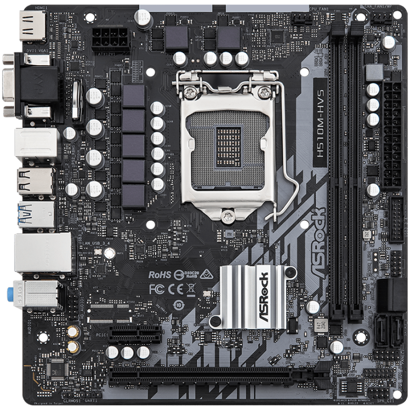 ASROCK Main Board Desktop H510 chipset (S1200, 2x DDR4, 1x PCIe 4.0 x16, 1x PCIe 3.0 x1, 4x SATA3, 4x USB 2.0, 2x USB 3.2, GLAN, 1x VGA