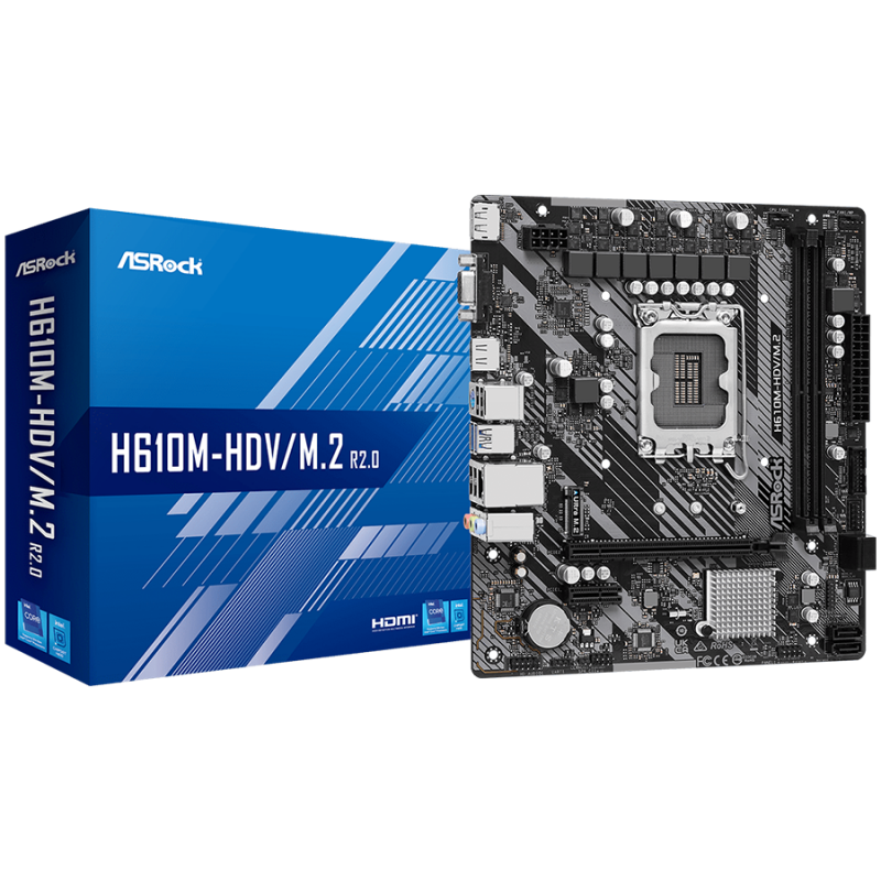 ASROCK Main Board Desktop H610M-HDV/M.2 (S1700, 2x DDR4, 1x PCIe 4.0 x16, 1x PCIe 3.0 x1, 4x SATA3 6.0Gb/s, 1x m.2 PCIe, 4x USB 3.2, 6x USB