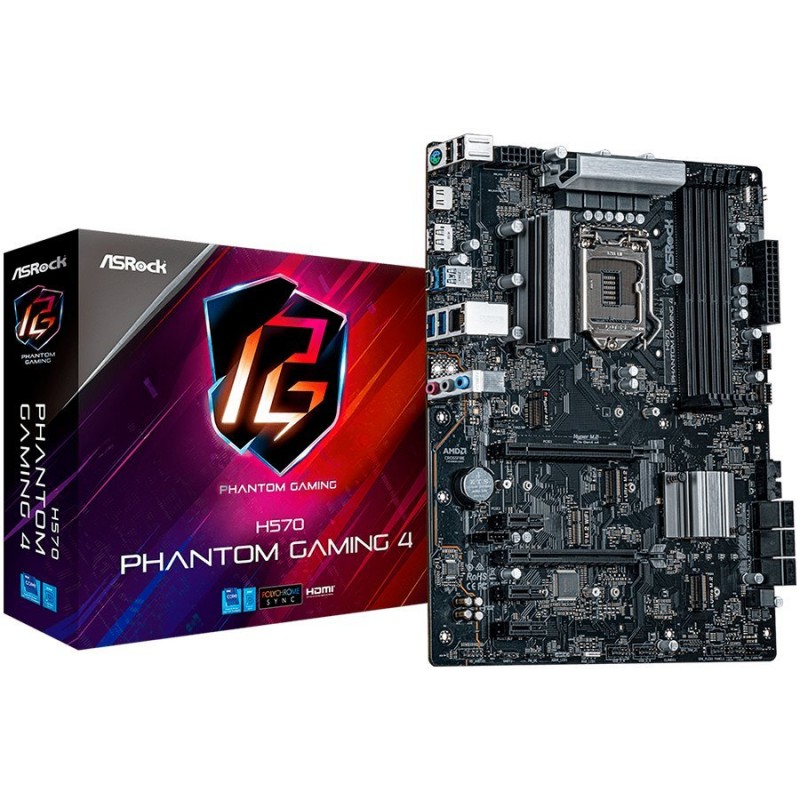 ASROCK Main Board Desktop Intel H570 chipset (S1200, 4x DDR4, 2x PCIe x16, 3x PCIe x1, 6x SATA3 , 2x M.2, 1x HDMI, 1x DP, 6x USB 3.2, 2x USB 2.0) ATX.-H570 PHANTOM GAMING 4