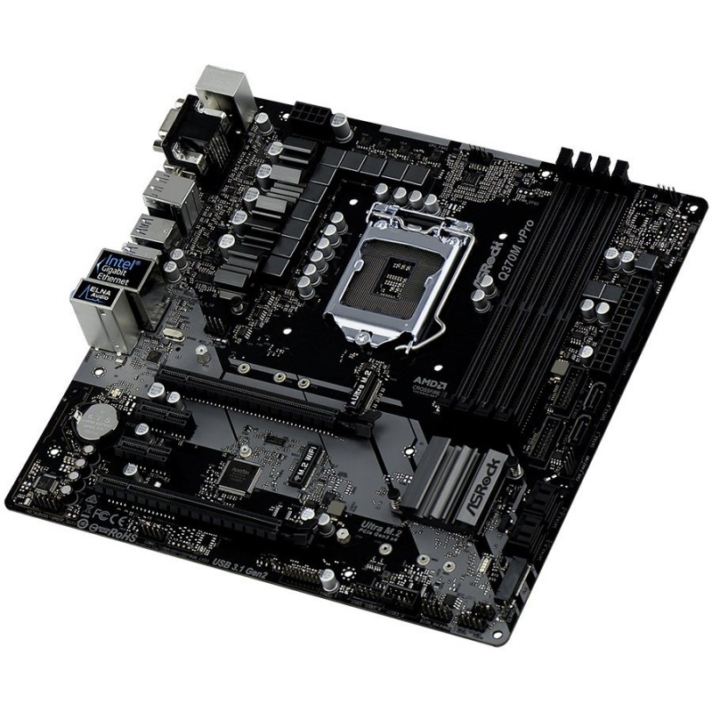 ASROCK Main Board Desktop Q370M (s1151, 4xDDR4,2xPCI 3.0x16, 2xPCI Ex1,SATA III,1xM.2,1xUlraM.2,USB3.0,USB3.1,GLAN,VGA,DVI,HDMI) mATX Retail-Q370M_VPRO