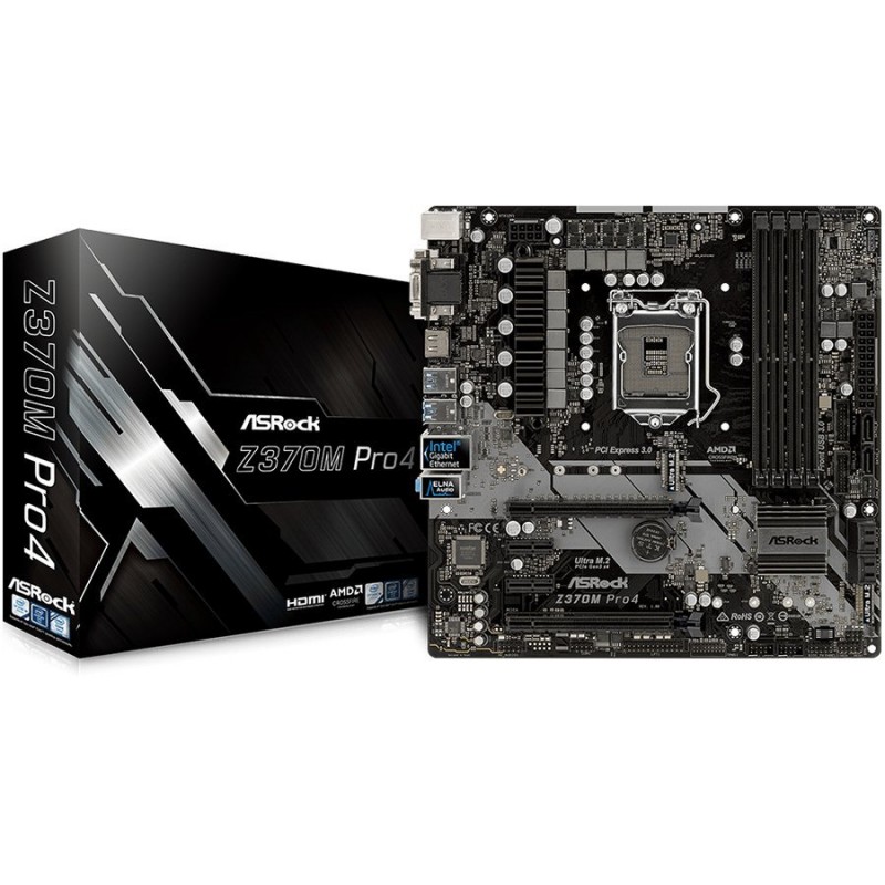 ASROCK Main Board Desktop Z370 (S1151, 4xDDR4,2xPCIe x16,2xPCI Ex1, 6 SATA3, 1xUltra M.2 ,GLAN,VGA, DVI, HDMI, USB 3.1 ) mATX retail-Z370M_PRO4