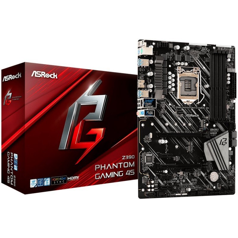 ASROCK Main Board Desktop Z390 (S1151, 4xDDR4,2xPCIe x16,3xPCI Ex1, 6 SATA3, 1Ultra M.2 ,GLAN,HDMI,COM header,ATX retail-Z390_PHANTOM_GAMING_4S