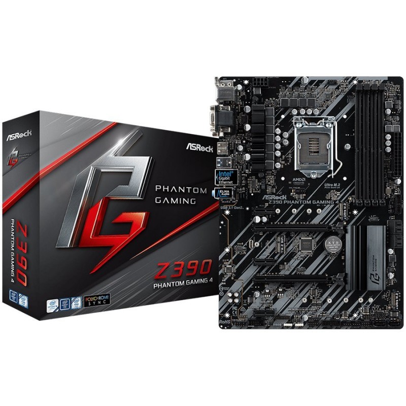 ASROCK Main Board Desktop Z390 (S1151, 4xDDR4,2xPCIe x16,3xPCI Ex1, 6 SATA3, 2xUltra M.2 ,GLAN,VGA,HDMI,DVI,COM Header, USB 3.1 ) ATX retail-Z390_PHANTOM_GAMING4