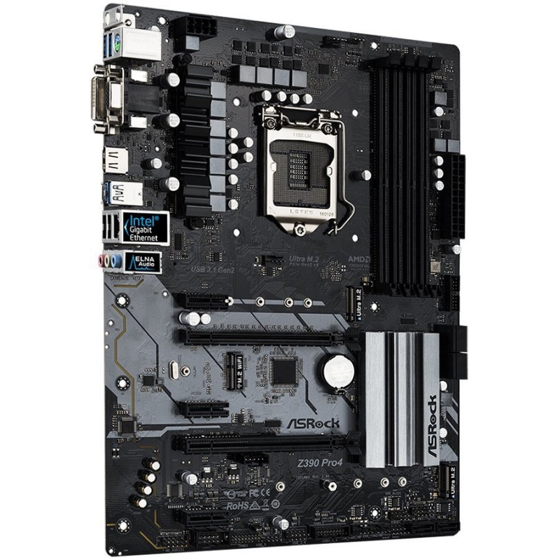ASROCK Main Board Desktop Z390 (S1151, 4xDDR4,2xPCIe x16,4xPCI Ex1, 6 SATA3, 2xUltra M.2 ,GLAN,VGA, DVI, HDMI, 6 USB 3.1 ) ATX retail-Z390_PRO4