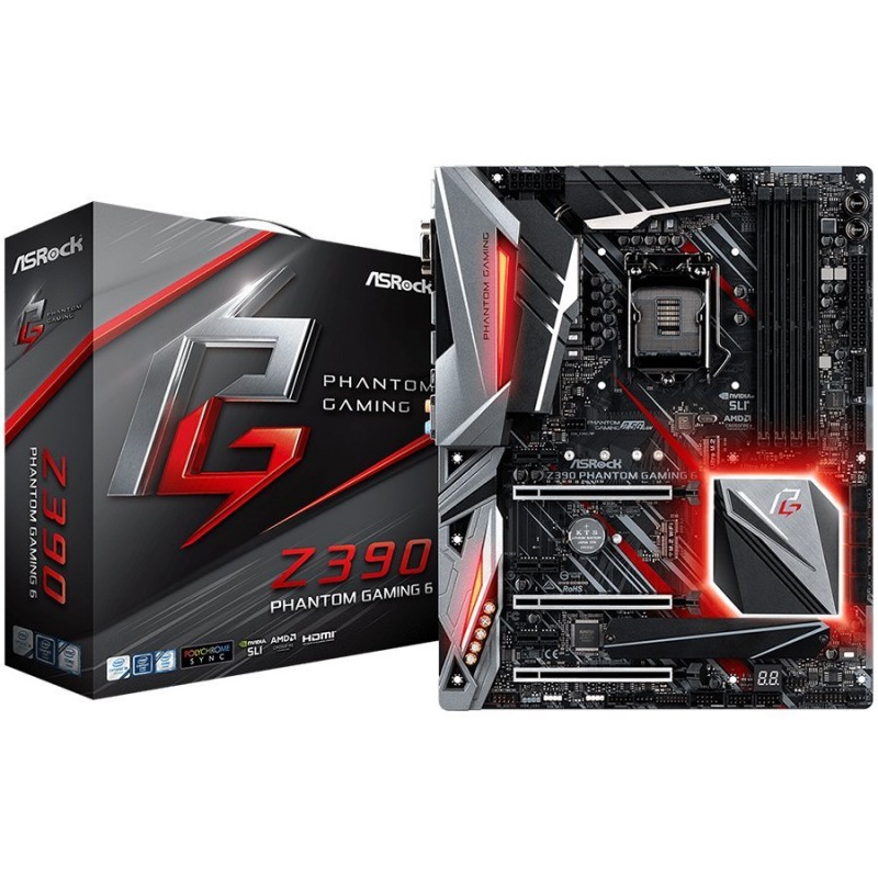 ASROCK Main Board Desktop Z390 (S1151, 4xDDR4,3xPCIe x16,3xPCI Ex1, 6 SATA3, 2xUltra M.2 ,GLAN,VGA,HDMI,DP,COM Header, USB 3.1 ) ATX retail-Z390_PHANTOM_GAMING6