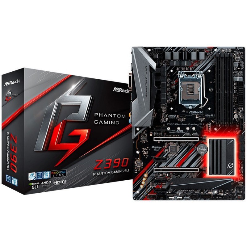 ASROCK Main Board Desktop Z390 (S1151v2, 4xDDR4,2xPCIe x16,4xPCI Ex1, 6 SATA3, 2xUltra M.2 ,GLAN, HDMI,DVI, COM Header,PS/2, USB 3.1, Type-C ) ATX retail-Z390_PHANTOM_GAMING_SLI