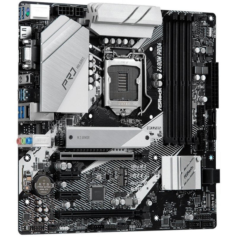 ASROCK Main Board Desktop Z490 (S1200, 4xDDR4,2xPCIe x16,2xPCI Ex1, 4 SATA3, 2xUltra M.2 ,GLAN,HDMI,VGA, DisplayPort, USB 3.2 ) mATX retail-Z490M_PRO4