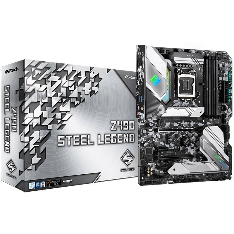 ASROCK Main Board Desktop Z490 (S1200, 4xDDR4,2xPCIe x16,3xPCI Ex1, 6 SATA3, 2xUltra M.2 ,GLAN,HDMI,DP,SPDIF,COM Header, USB 3.2 ) ATX retail-Z490_STEEL_LEGEND