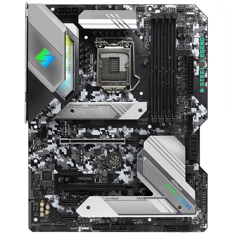 ASROCK Main Board Desktop Z490 (S1200, 4xDDR4,2xPCIe x16,3xPCI Ex1, 6 SATA3, 2xUltra M.2 ,GLAN,HDMI,DP,SPDIF,COM Header, USB 3.2 ) ATX retail-Z490_STEEL_LEGEND