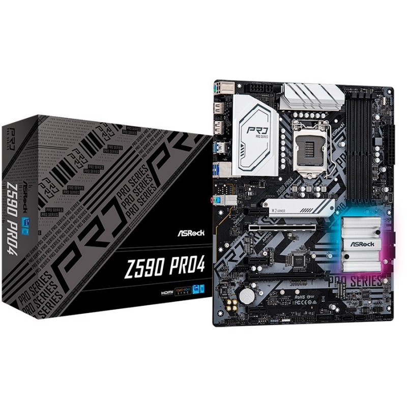 ASROCK Main Board Desktop Z590 chipset (S1200, 4x DDR4, 2x PCIe x16, 3x PCIe x1, 6x SATA3, 2x M.2, 4x USB3.0, 2x USB2.0, GLAN, 1x HDMI, 1x DP) ATX.-Z590 PRO4