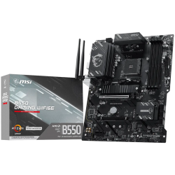 MSI B550 GAMING WIFI6E, ATX, Socket AM4, 4 DIMM, Dual Channel DDR4 up to 4800+(OC)MHz, 1x PCIe 4.0 x16 slot, 2x M.2 slots, 2x USB 3.2 Gen 1, 1x USB 3.2 Gen 2, 1x USB 3.2 Gen 2 Type-C, 4x USB 2.0, 1x HDMI,1x DP, 1G LAN, WIFI6E, 7.1 Audio, 3Y