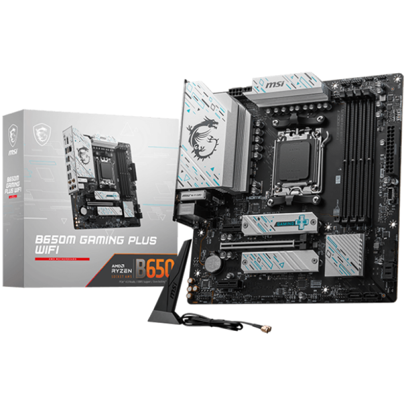 MSI B650M GAMING PLUS WIFI, mATX, AMD Ryzen Dual Channel DDR5 7200+(OC)MHz, 1x PCIe x16 slot, 2x PCI-Ex1 slots, 1x HDMI, 1x DP, 4x USB