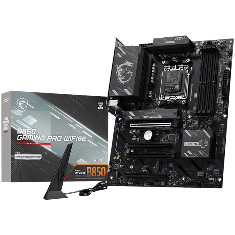 MSI B850 GAMING PRO WIFI6E, ATX, Socket AM5, 4x DDR5 Dual Channel up to 8200(OC)MHz, 4x PCIe x16 slot, 2x M.2 slot, 4x USB 5Gbps, 3x USB 10Gbps, 1x USB 10Gbps Type-C, HDMI, DP, 7.1 HD Audio, 2.5G LAN, WiFI 6E, BT, 3Y