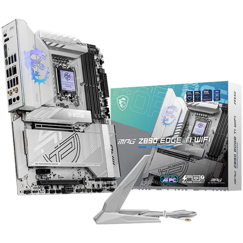 MSI MPG Z890 EDGE TI WIFI, LGA 1851, Dual Channel DDR5 up to 9200(OC)MHz, 2x PCIe x16 slots, 5x M.2 slot, 1x USB 2.0, 4x USB 3.2 Gen 1, 4x USB 3.2 Gen 2, 1x USB 3.2 Gen 2 Type-C, 1x HDMI, 2xTB4, 5Gbps LAN, WIFI7, 7.1 Audio, 3Y