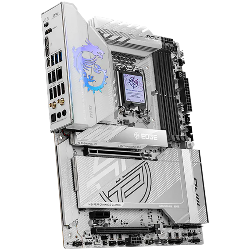 MSI MPG Z890 EDGE TI WIFI, LGA 1851, Dual Channel DDR5 up to 9200(OC)MHz, 2x PCIe x16 slots, 5x M.2 slot, 1x USB 2.0, 4x USB 3.2 Gen 1, 4x USB 3.2 Gen 2, 1x USB 3.2 Gen 2 Type-C, 1x HDMI, 2xTB4, 5Gbps LAN, WIFI7, 7.1 Audio, 3Y