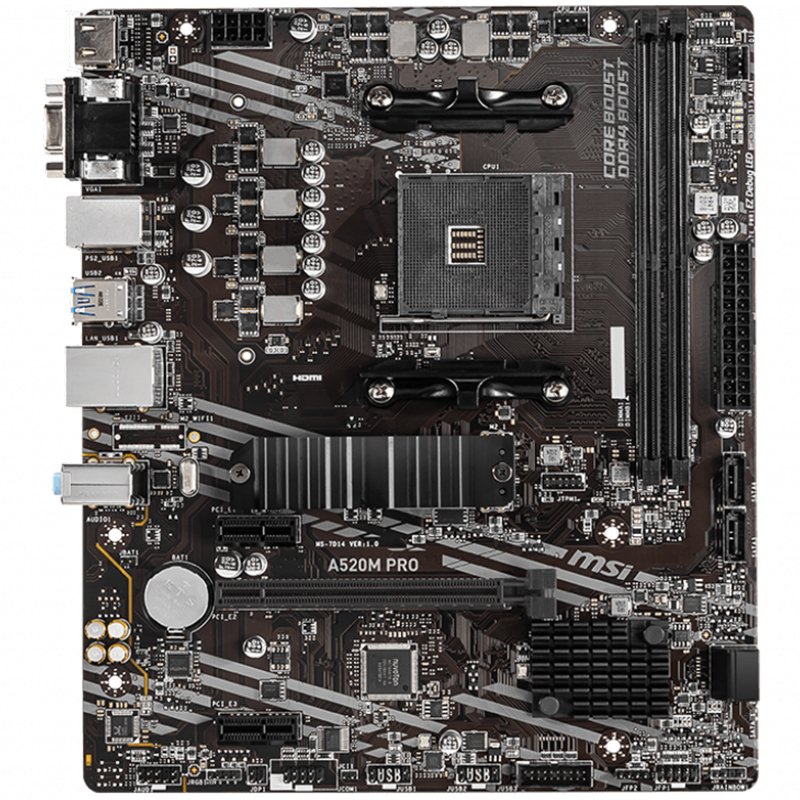 MSI Main Board Desktop A520M PRO (AM4, 2xDDR4, 1xPCI-E X16, 2xPCI-E X1, 4xSATA3, 1xM.2, RAID, 6xUSB3.2 Gen1, 6xUSB2.0, DP, VGA, HDMI