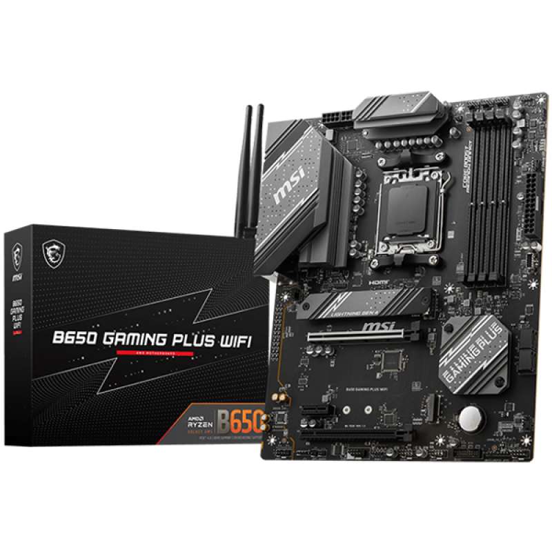 MSI Main Board Desktop B650 Gaming Plus WIFI, AM5, 4x DDR5, HDMI, DP, 2x PCI-E x16, 1x PCI-E x1,3xM.2, 4xSATA 6G, 4x USB 2.0, 4x USB 3.2