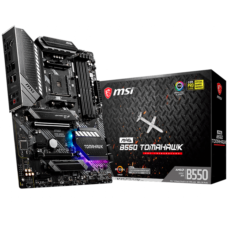MSI Main Board Desktop MAG B550 TOMAHAWK (AM4, 4xDDR4, 2xPCI-E x16, 2xPCI-E x1, 2xM.2, 6xSATA3, 2xUSB3.2Gen2, 5xUSB3.2 Gen1, RAID, HDMI, DP, 2xGLAN) ATX-MAG_B550_TOMAHAWK