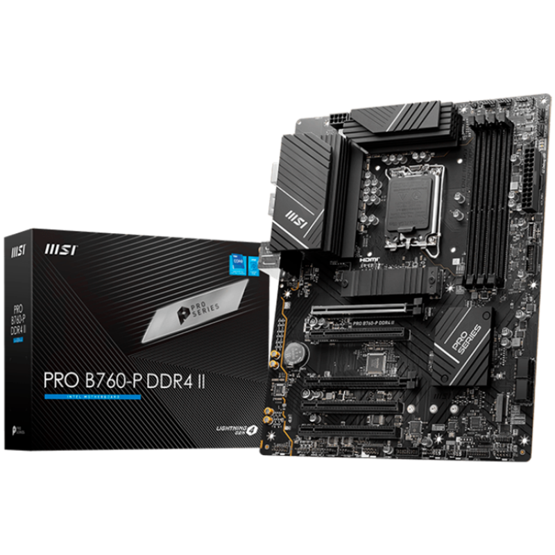MSI Main Board Desktop PRO B760-P DDR4 II (LGA 1700, 4xDDR4,max 5333 OC, 5xPCI-E X16, 4xSATA6g, 2xM.2, RAID, 6xUSB3.2 Gen1, 4xUSB2.0, DP