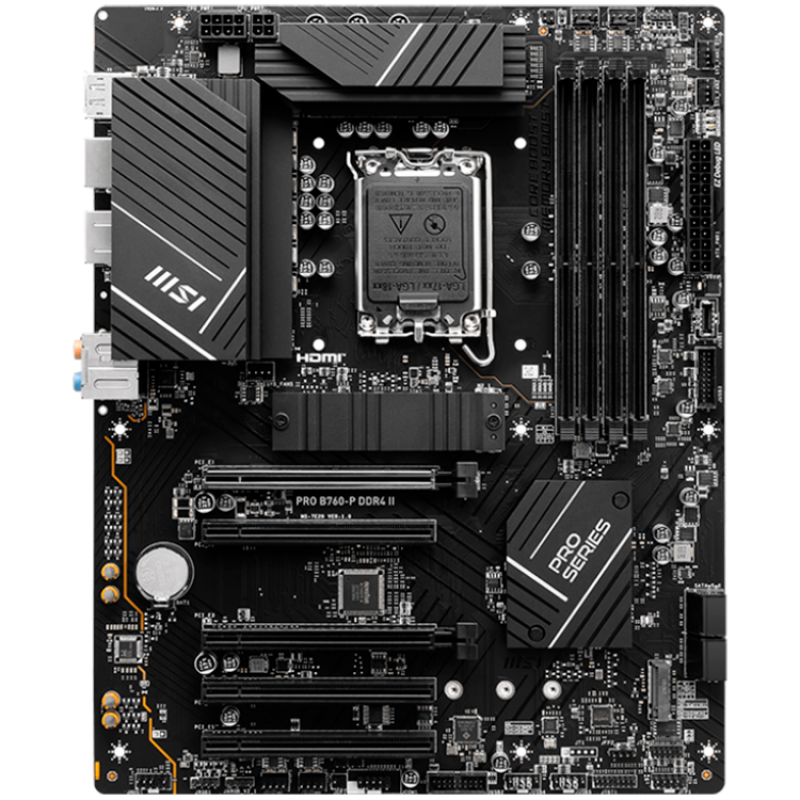 MSI Main Board Desktop PRO B760-P DDR4 II (LGA 1700, 4xDDR4,max 5333 OC, 5xPCI-E X16, 4xSATA6g, 2xM.2, RAID, 6xUSB3.2 Gen1, 4xUSB2.0, DP