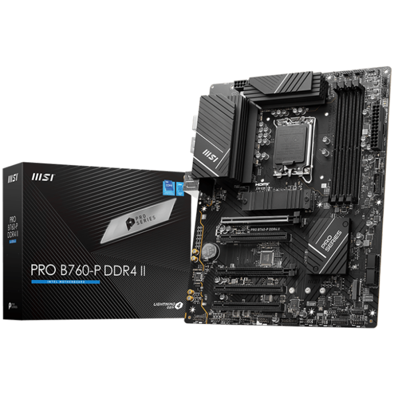 MSI PRO B760-P II, ATX, Intel B760, LGA 1700, Dual Channel DDR4 up to 7000MHz, 4xDDR5, 5x PCIe x16 slots, 2x M.2 slots, 1x HDMI,  4x USB