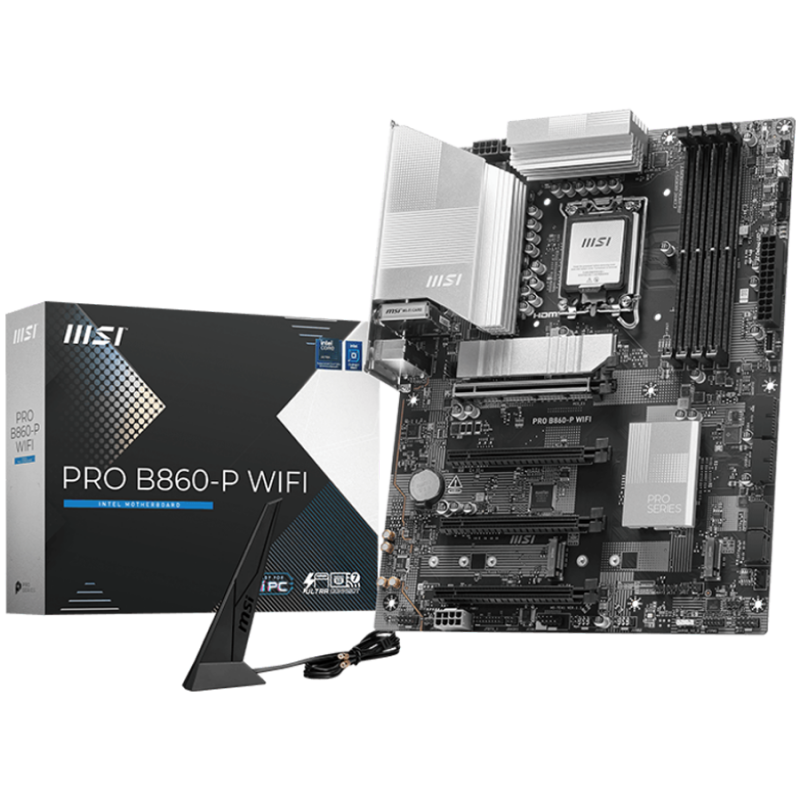 MSI PRO B860-P WIFI, ATX, LGA 1851, 4x DDR5 Dual Channel DDR5 up to 8600(OC)MHz, 4x PCIe x16 slot, 3x M.2 slot, 4x USB 2.0, 2x USB 5Gbps