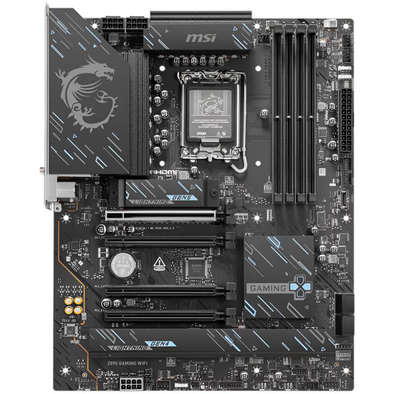 MSI Z890 GAMING WIFI, LGA 1851, Dual Channel DDR5 up to 8800(OC)MHz, 4x PCIe x16 slots, 3x M.2 slots, 6x USB 5Gbps A, 1x USB 20Gbps Type-C