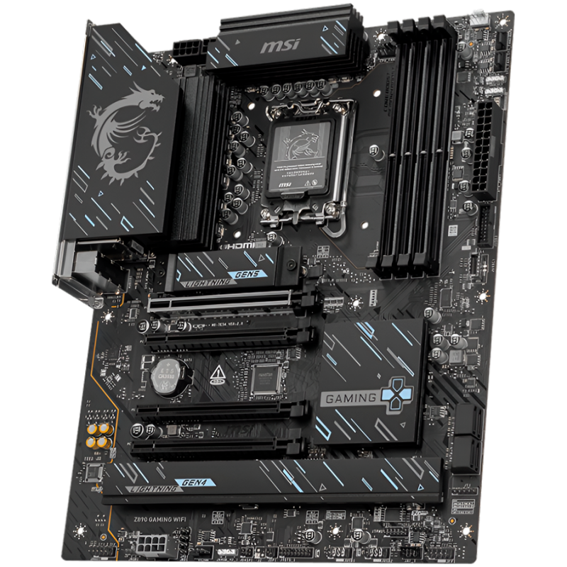 MSI Z890 GAMING WIFI, LGA 1851, Dual Channel DDR5 up to 8800(OC)MHz, 4x PCIe x16 slots, 3x M.2 slots, 6x USB 5Gbps A, 1x USB 20Gbps Type-C