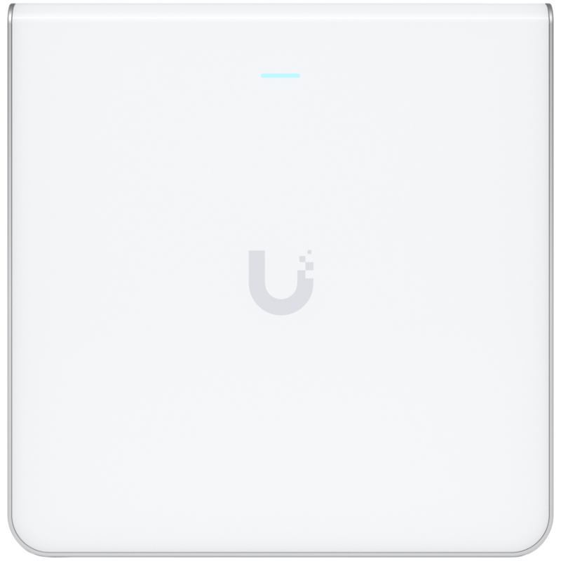 UBIQUITI U6 Enterprise In-Wall, 10 spatial streams, 115 m² (1,250 ft²) coverage, 600+ connected devices, Powered using PoE+/PoE++, (4) GbE ports with (1) PoE output, 2.5 GbE uplink.