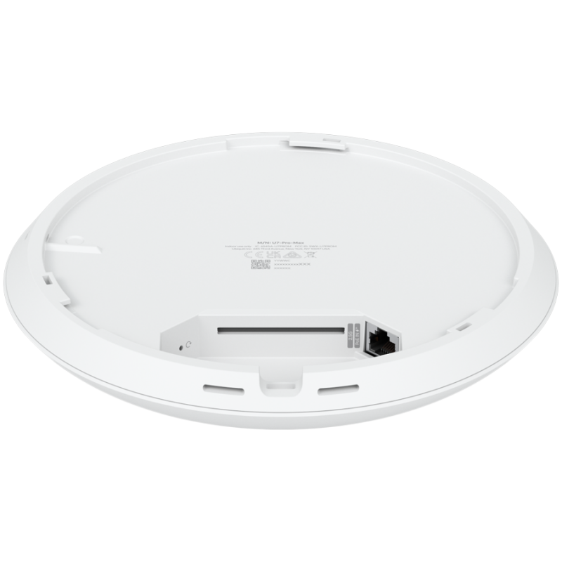 Ubiquiti U7-Pro-Max Ceiling-mounted WiFi 7 AP with 8 spatial streams, 6 GHz support, and a dedicated spectral scanning engine for