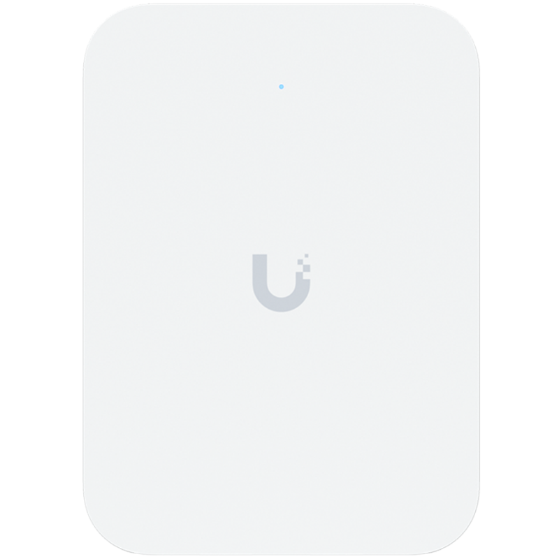 Ubiquiti UniFin U70IW Wall mounted WiFi 7 AP with 4 spatial streams and an integreated 2.5GbE PoE switch desined for hospitality enviorments
